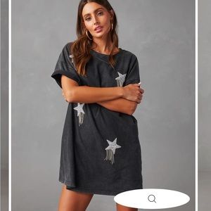 VICI Embellished Fringe Tshirt Dress Black Medium